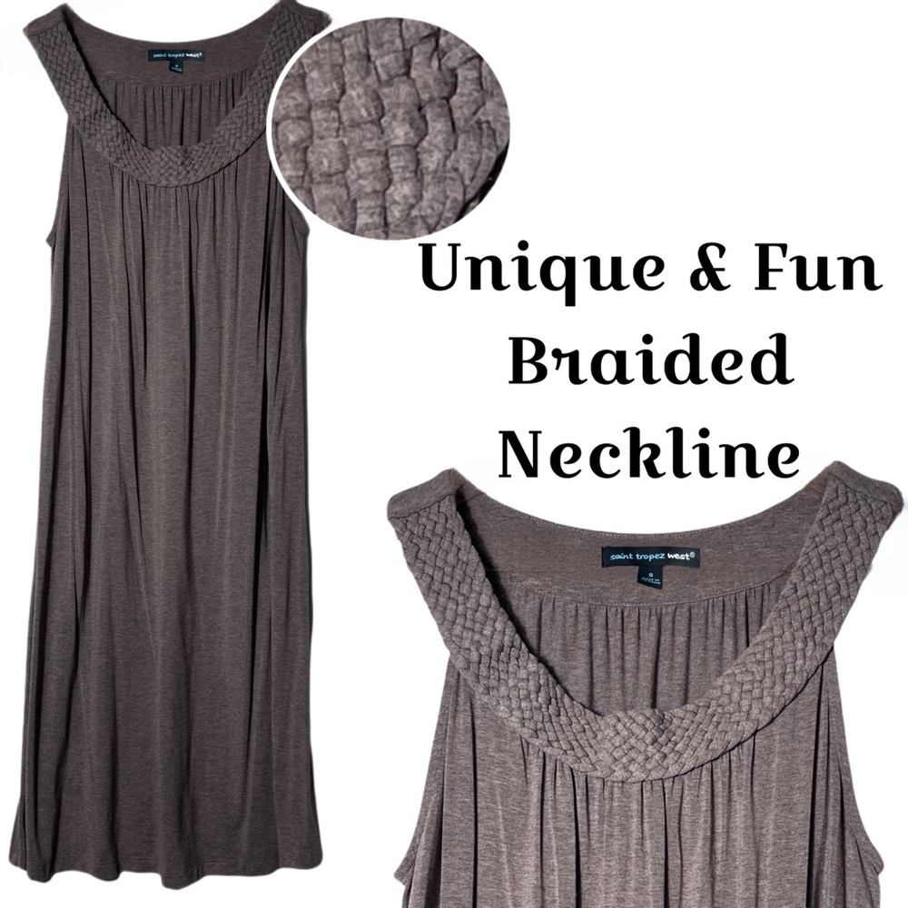 SAINT TROPEZ WEST Braided Neckline Swing Dress Small Medium